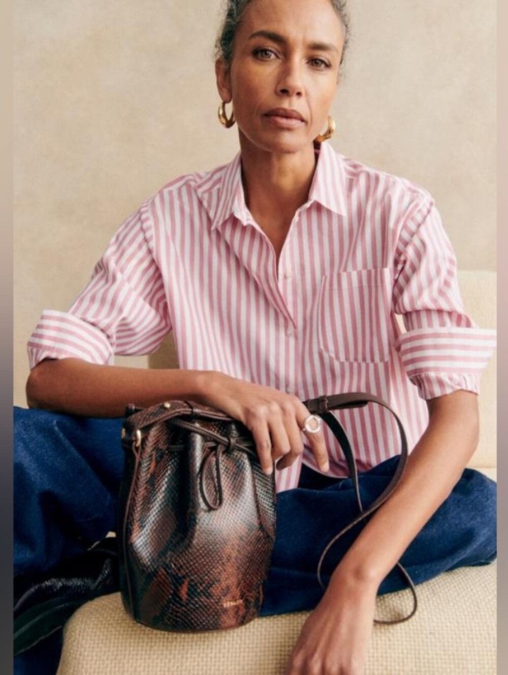 Sezane Max Shirt Pink White Stripes Size 40